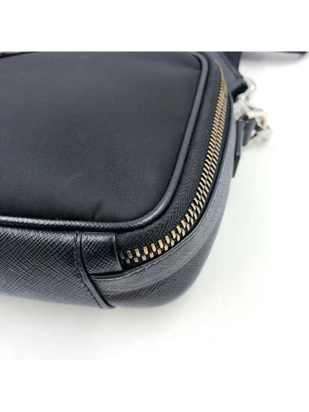 Prada Brick Re-Nylon Leather Nylon Black Shoulder Bag Silver